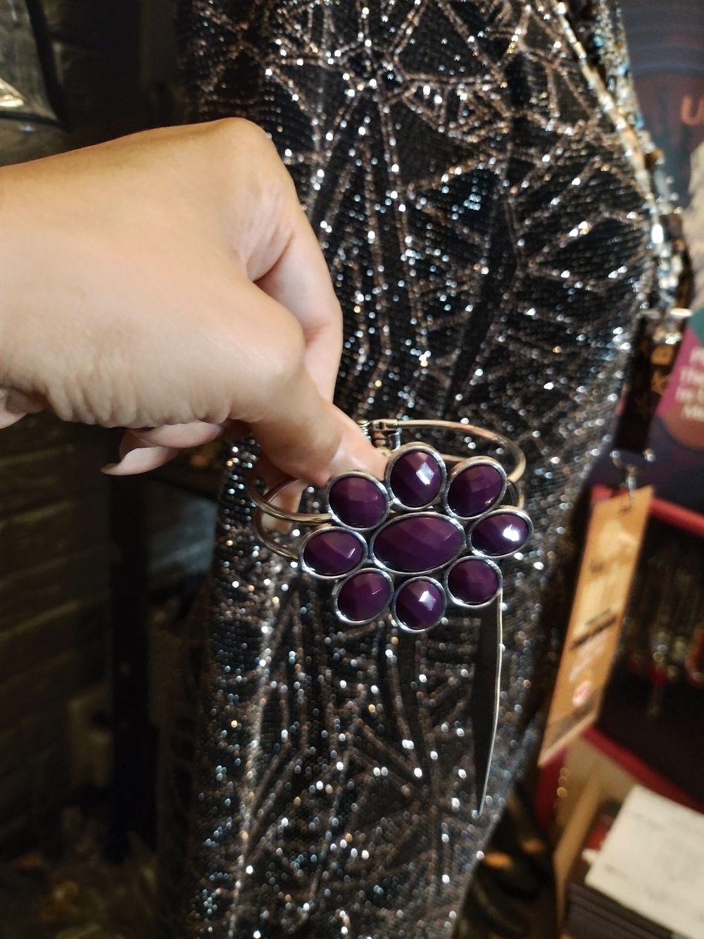 paparazzi Silver-Tone Bracelet with Purple Floral Cabochons